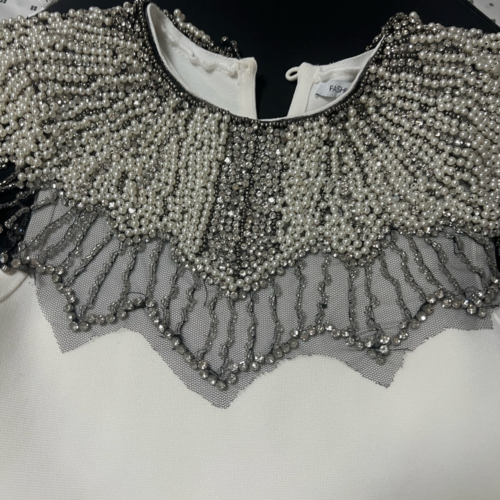 Black and White Beaded Dress, expandable. Cocktail dress.